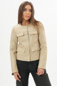 Оптом Короткая кожаная куртка женская бежевого цвета 245B, фото 7