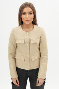 Оптом Короткая кожаная куртка женская бежевого цвета 245B, фото 9