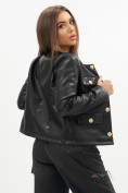Оптом Короткая кожаная куртка женская черного цвета 245Ch в Казани, фото 10