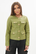 Оптом Короткая кожаная куртка женская зеленого цвета 245Z, фото 12