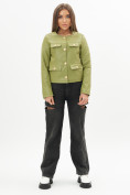 Оптом Короткая кожаная куртка женская зеленого цвета 245Z в Казани, фото 9