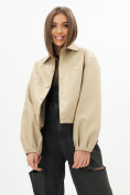 Оптом Короткая кожаная куртка женская бежевого цвета 246B в Казани, фото 6