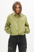 Оптом Короткая кожаная куртка женская зеленого цвета 246Z в Казани, фото 9