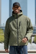 Оптом Куртка спортивная мужская весна осень цвета хаки 25470Kh