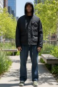 Оптом Куртка спортивная мужская весна осень черного цвета 25471Ch, фото 4