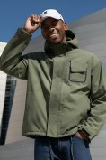Оптом Куртка спортивная мужская весна осень цвета хаки 25473Kh