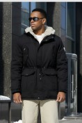Оптом Парка мужская зимняя удлиненная с мехом черного цвета 2606Ch