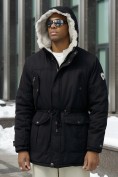 Оптом Парка мужская зимняя удлиненная с мехом черного цвета 2606Ch, фото 4