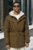Оптом Парка мужская зимняя удлиненная с мехом темно-коричневого цвета 2606TK, фото 2