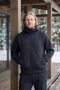 Оптом Толстовка мужская флисовая свободного кроя с капюшоном черного цвета 2623Ch, фото 5