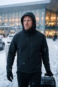 Оптом Толстовка мужская флисовая свободного кроя с капюшоном черного цвета 2623Ch, фото 7
