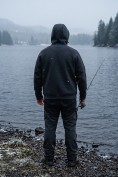 Оптом Толстовка мужская флисовая свободного кроя с капюшоном черного цвета 2623Ch, фото 9