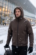 Оптом Толстовка мужская флисовая свободного кроя с капюшоном коричневого цвета 2623K, фото 10