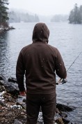 Оптом Толстовка мужская флисовая свободного кроя с капюшоном коричневого цвета 2623K, фото 12