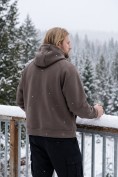 Оптом Толстовка мужская флисовая свободного кроя с капюшоном коричневого цвета 2623K, фото 5