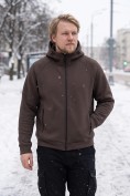 Оптом Толстовка мужская флисовая свободного кроя с капюшоном коричневого цвета 2623K, фото 6