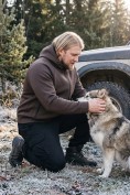 Оптом Толстовка мужская флисовая свободного кроя с капюшоном коричневого цвета 2623K, фото 7