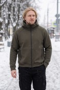 Оптом Толстовка мужская флисовая свободного кроя с капюшоном цвета хаки 2623Kh, фото 11