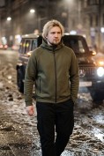 Оптом Толстовка мужская флисовая свободного кроя с капюшоном цвета хаки 2623Kh, фото 16