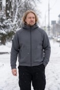Оптом Толстовка мужская флисовая свободного кроя с капюшоном темно-серого цвета 2623TC, фото 5