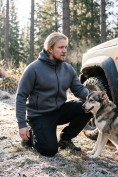 Оптом Толстовка мужская флисовая свободного кроя с капюшоном темно-серого цвета 2623TC, фото 6