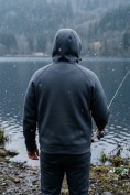 Оптом Толстовка мужская флисовая свободного кроя с капюшоном темно-серого цвета 2623TC, фото 11