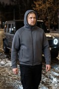 Оптом Толстовка мужская флисовая свободного кроя с капюшоном темно-серого цвета 2623TC, фото 12