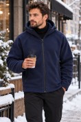 Оптом Толстовка мужская флисовая свободного кроя с капюшоном темно-синего цвета 2623TS, фото 8