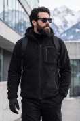 Оптом Толстовка мужская плюшевая с капюшоном на флисовой подкладке черного цвета 2627-1Ch, фото 9