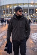 Оптом Толстовка мужская плюшевая с капюшоном на флисовой подкладке черного цвета 2627-1Ch, фото 11