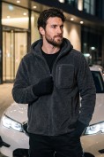 Оптом Толстовка мужская плюшевая с капюшоном на флисовой подкладке черного цвета 2627-1Ch, фото 13