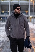 Оптом Толстовка мужская плюшевая с капюшоном на флисовой подкладке темно-серого цвета 2627-1TC, фото 11