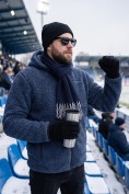 Оптом Толстовка мужская плюшевая с капюшоном на флисовой подкладке темно-синего цвета 2627-1TS, фото 4