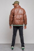 Оптом Куртка из экокожи мужская на резинке коричневого цвета 28115K, фото 4