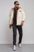 Оптом Плюшевая куртка мужская с капюшоном молодежная бежевого цвета 28117B в Новосибирске, фото 12