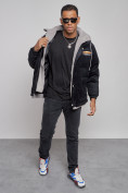 Оптом Плюшевая куртка мужская с капюшоном молодежная черного цвета 28117Ch в Казани, фото 10