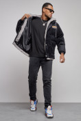 Оптом Плюшевая куртка мужская с капюшоном молодежная черного цвета 28117Ch в Оренбурге, фото 12