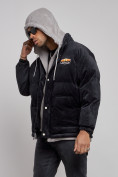 Оптом Плюшевая куртка мужская с капюшоном молодежная черного цвета 28117Ch в Самаре, фото 6