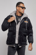 Оптом Плюшевая куртка мужская с капюшоном молодежная черного цвета 28117Ch в Самаре, фото 7