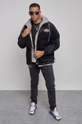 Оптом Плюшевая куртка мужская с капюшоном молодежная черного цвета 28117Ch в Екатеринбурге, фото 9