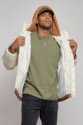 Оптом Куртка из экокожи мужская с плюшевым капюшон бежевого цвета 28132B в Санкт-Петербурге, фото 7