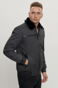 Оптом Куртка классическая с мехом мужская темно-серого цвета 2917TC, фото 9