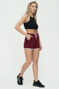 Оптом Спортивные шорты женские бордового цвета 3019Bo, фото 2