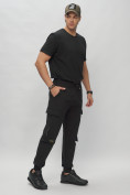 Оптом Брюки джоггеры спортивные с карманами мужские черного цвета 3073Ch в Екатеринбурге, фото 3