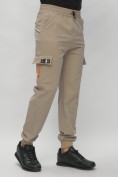 Оптом Брюки джоггеры спортивные с карманами мужские бежевого цвета 3075B в Екатеринбурге, фото 9