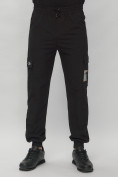 Оптом Брюки джоггеры спортивные с карманами мужские черного цвета 3075Ch в Екатеринбурге, фото 7