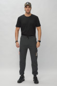 Оптом Брюки джоггеры спортивные с карманами мужские темно-серого цвета 3075TC в Казани
