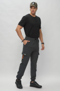 Оптом Брюки джоггеры спортивные с карманами мужские темно-серого цвета 3075TC, фото 3