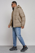 Оптом Куртка спортивная болоньевая мужская зимняя с капюшоном бежевого цвета 3111B в Перми, фото 2