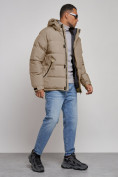 Оптом Куртка спортивная болоньевая мужская зимняя с капюшоном бежевого цвета 3111B в Перми, фото 3